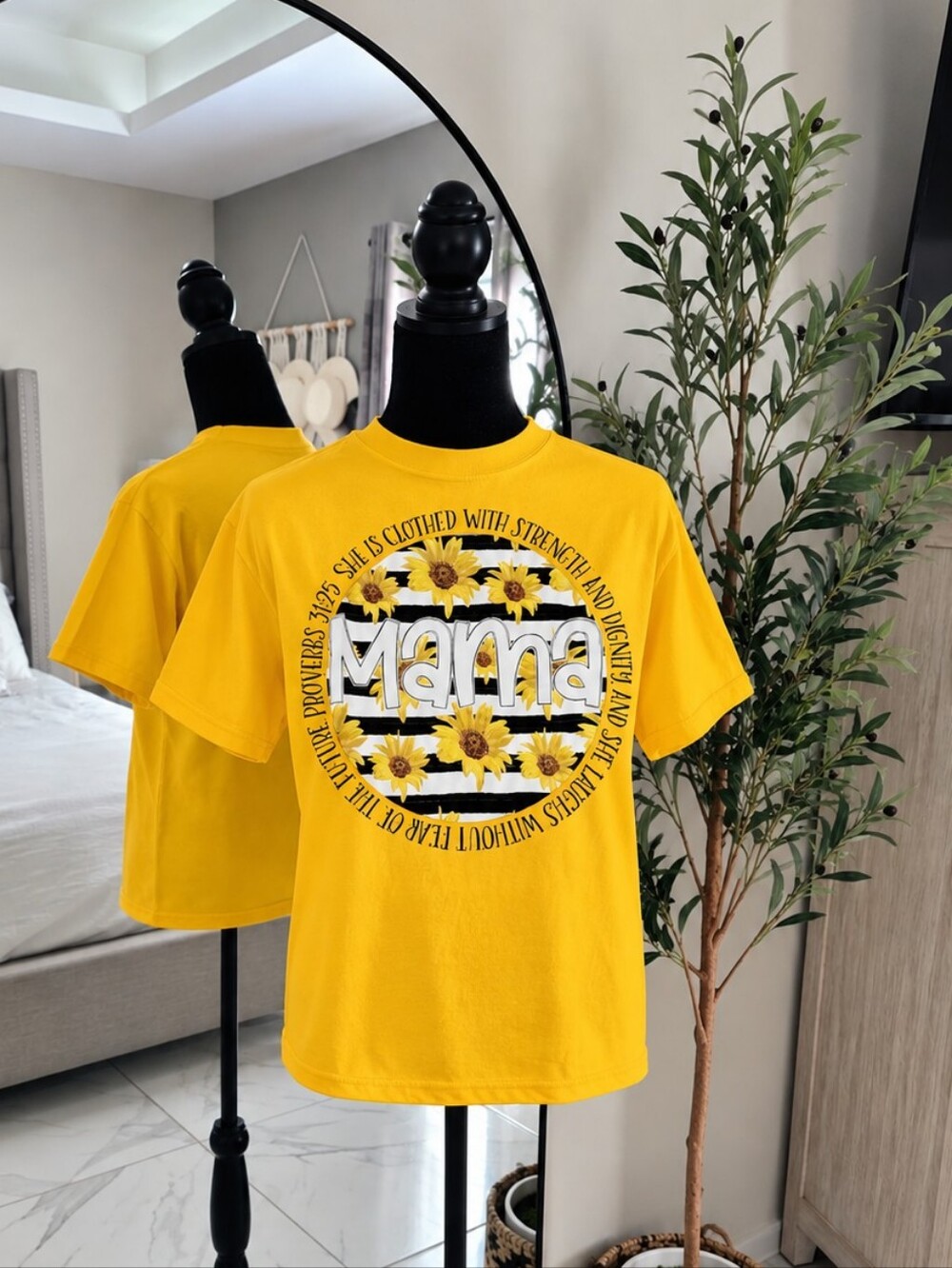 Gildan Yellow 'Mama' Bible Verse Sunflower Graphic Tee